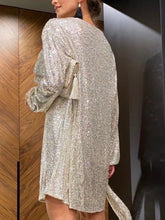 Sequin Tie Waist Long Sleeve Mini Dress OutfitFlow